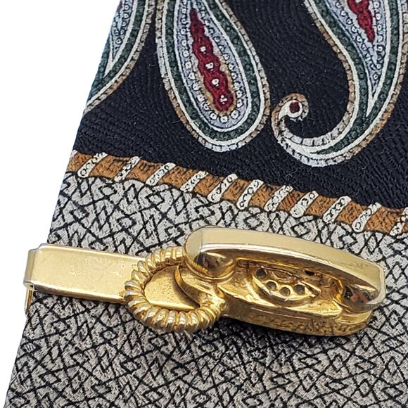 Gold Tone Telephone Tie Bar Rotary Phone Landline Corded Retro Clip Clasp - Picture 2 of 5